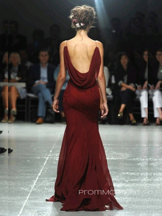 Gorgeous V-neck Spaghetti Straps Mermaid Long Evening Prom Dresses,  V-back Backless Prom Dress, PM0684