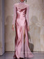 Unique Long Sleeves Side Slit Long Evening Prom Dresses, Pink Prom Dress, PM0687