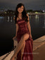 Sequins One Shoulder Mermaid Long Evening Prom Dresses, Sparkly Side Slit Red Prom Dress, PM0693