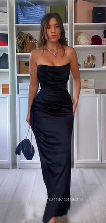 Strapless Simple Mermamid Sleeveless Long Evening Prom Dresses, Side Slit Backless Popular Prom Dress, PM0698