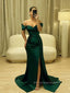 Formal Off Shoulder V-neck Side Slit Long Evening Prom Dresses, Satin Mermaid Strapless Prom Dress, PM0699