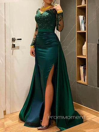 Formal Long Sleeves Side Slit Long Evening Prom Dresses, V-neck Prom Dress, PM0700
