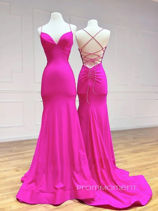Beautiful V-neck Spaghetti Straps Mermaid Long Evening Prom Dresses, Backless Floor-length Prom Dress, PM0704