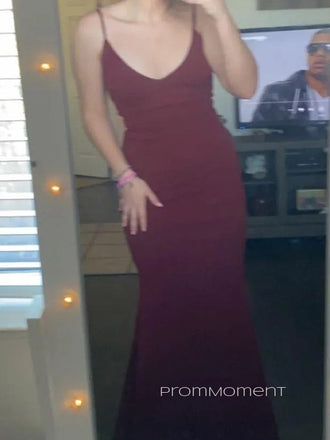 Popular Simple V-neck Spaghetti Straps Mermaid Long Evening Prom Dresses, Sleeveless Prom Dress, PM0710