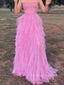 A-line Strapless Sleeveless Lovely Long Evening Prom Dresses, Backless Floor-length Purple Prom Dress, PM0713