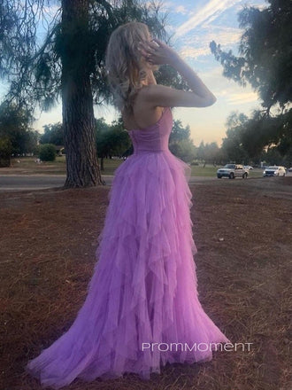 A-line Strapless Sleeveless Lovely Long Evening Prom Dresses, Backless Floor-length Purple Prom Dress, PM0713