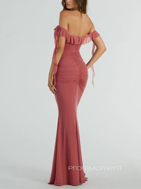 Off Shoulder Mermaid Backless Long Evening Prom Dresses, Sheath Strapless Prom Dress, PM0714