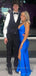 V-neck Spaghetti Straps High Slit Mermaid Long Evening Prom Dresses, Royal Blue Sleeveless  Prom Dress, PM0716