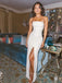 Strapless Sleeveless Mermaid Long Evening Prom Dresses, High Slit White Sheath Prom Dress, PM0718
