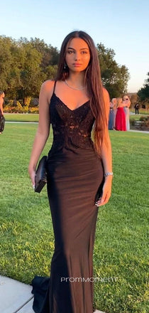 Spaghetti Straps Sleeveless Mermaid Long Evening Prom Dresses, Black Sheath Prom Dress, PM0719
