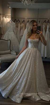 Sparkly A-line Straps Long Evening Prom Dresses, Beautiful Sleeveless Backless Prom Dress, PM0721