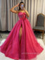 Spaghetti Straps High Slit A-line Long Evening Prom Dresses, Sparkly Sleeveless Backless Prom Dress, PM0722