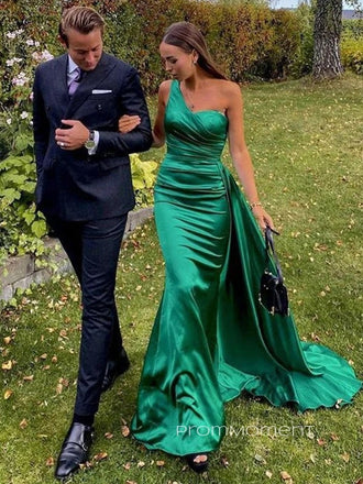 One Shoulder Sleeveless Long Evening Prom Dresses,  Elegant Backless Satin Prom Dress, PM0723