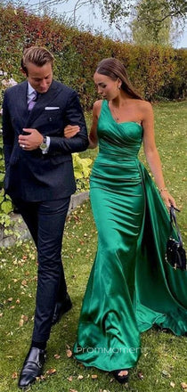 One Shoulder Sleeveless Long Evening Prom Dresses,  Elegant Backless Satin Prom Dress, PM0723