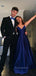 Spaghetti Straps V-neck A-line Long Evening Prom Dresses, Royal Blue Prom Dress, PM0724