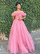 Off Shoulder A-line Strapless Long Evening Prom Dresses, Backless Pink Tulle Prom Dress, PM0726