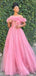 Off Shoulder A-line Strapless Long Evening Prom Dresses, Backless Pink Tulle Prom Dress, PM0726