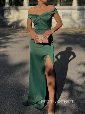 Off Shoulder Side Slit Mermaid Long Evening Prom Dresses, Strapless Backless Satin Prom Dress, PM0727
