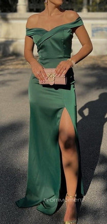 Off Shoulder Side Slit Mermaid Long Evening Prom Dresses, Strapless Backless Satin Prom Dress, PM0727