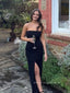 Mermaid Strapless Side Slit Black Long Evening Prom Dresses, Sleeveless Backless Prom Dress, PM0728