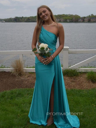 Gorgeous One Shlulder Side Slit Mermaid Long Evening Prom Dresses, Sleeveless Backless Prom Dress, PM0731