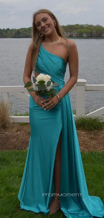 Gorgeous One Shlulder Side Slit Mermaid Long Evening Prom Dresses, Sleeveless Backless Prom Dress, PM0731