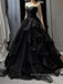Sweetheart Strapless Black A-line Sparkly Long Evening Prom Dresses, Sleeveless Backless Prom Dress, PM0733