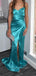 V-neck Side Slit Spaghetti Straps Mermaid Long Evening Prom Dresses, Backless Satin Sleeveless Prom Dress, PM0734