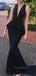 Deep V-neck Floor-length Mermaid Long Evening Prom Dresses, Black Sleeveless Backless Prom Dress, PM0735