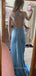 V-neck Straps Mermaid Long Evening Prom Dresses, Backless Satin Sleeveless Prom Dress, PM0736