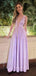 Deep V-neck Straps A-line Long Evening Prom Dresses, Formal Backless Prom Dress, PM0737