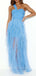 Beautiful A-line Blue Tulle Long Evening Prom Dresses, Side Slit One Shoulder Sweetheart Prom Dress, PM0738