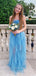 Beautiful A-line Blue Tulle Long Evening Prom Dresses, Side Slit One Shoulder Sweetheart Prom Dress, PM0738