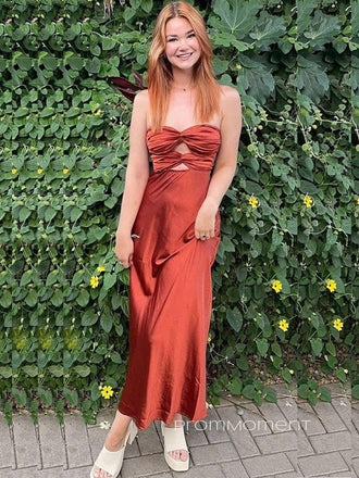 Sweetheart Strapless Sleeveless Satin Long Evening Prom Dresses, Backless Prom Dress, PM0739