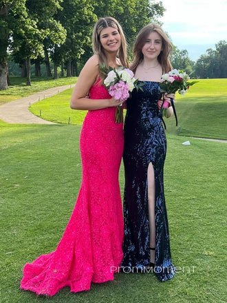 Spaghetti Straps Mermaid Lace Long Evening Prom Dresses, Sleeveless Floor-length Prom Dress, PM0741