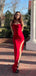 High Slit Mermaid Spaghetti Straps Long Evening Prom Dresses, Red Backless Prom Dress, PM0744