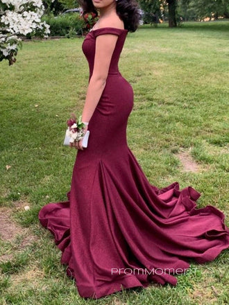 Off Shoulder V-neck Sparkly Long Evening Prom Dresses, Mermaid Floor-length Sheath Prom Dress, PM0748