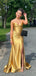 Gold Sweetheart High Slit Mermaid Long Evening Prom Dresses,Strapless Sleeveless Prom Dress, PM0751