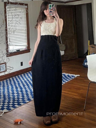 Black Straps Sleeveless Long Evening Prom Dresses, Formal Backless Prom Dress, PM0752