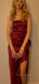 Burgundy Satin High Slit Spaghetti Straps Long Evening Prom Dresses, Mermaid Backless Prom Dress, PM0754