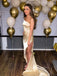 High Slit Champagen Strapless Mermaid Long Evening Prom Dresses, Floor-length Sleeveless Prom Dress, PM0759