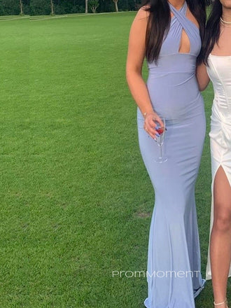 Halter Sheath Sleeveless Mermaid Long Evening Prom Dresses, Backless Prom Dress, PM0760