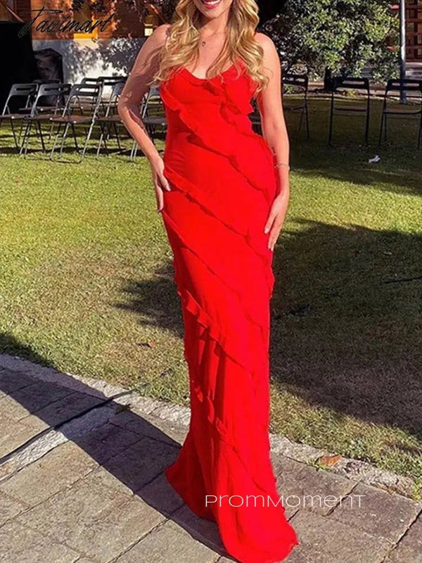 V-neck Spaghetti Straps Backless Red Long Evening Prom Dresses, Side Slit Prom Dress, PM0762