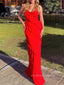 V-neck Spaghetti Straps Backless Red Long Evening Prom Dresses, Side Slit Prom Dress, PM0762