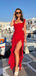 High Slit Straps Red Long Evening Prom Dresses, Sleeveless Backless Beautiful Prom Dress, PM0764