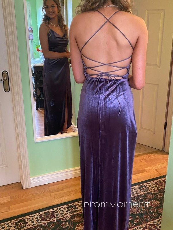 High Slit Spaghetti Straps Mermaid Long Evening Prom Dresses, Backless Sleeveless Prom Dress, PM0768