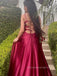 Spaghetti Straps A-line Burgundy Long Evening Prom Dresses, Backless Satin Sleeveless Prom Dress, PM0769