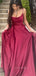Spaghetti Straps A-line Burgundy Long Evening Prom Dresses, Backless Satin Sleeveless Prom Dress, PM0769