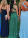 Deep V-neck Straps Backless Long Evening Prom Dresses, Green Sleeveless A-line Prom Dress, PM0774