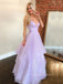 Spaghetti Straps Deep V-neck A-line Long Evening Prom Dresses, Beautiful Purple Backless Prom Dress, PM0777